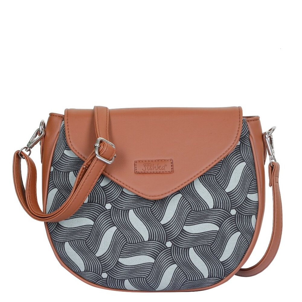 Hand Crafted Fabric Olive Green Print Ladies Crossbody Sling Bag, Messenger Bag